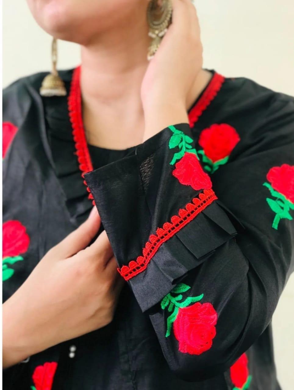 Women’s Embroidered Katan Silk cotton Gown Suit Set – 3 Piece Stitched Formal Dress