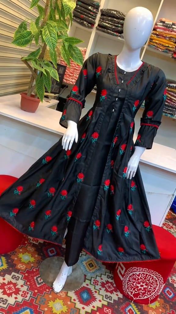 Women’s Embroidered Katan Silk cotton Gown Suit Set – 3 Piece Stitched Formal Dress